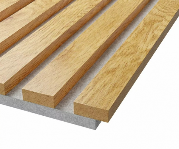 Акустическая панель, серый войлок, 2750х600х19мм, рейки МДФ дуб Медный